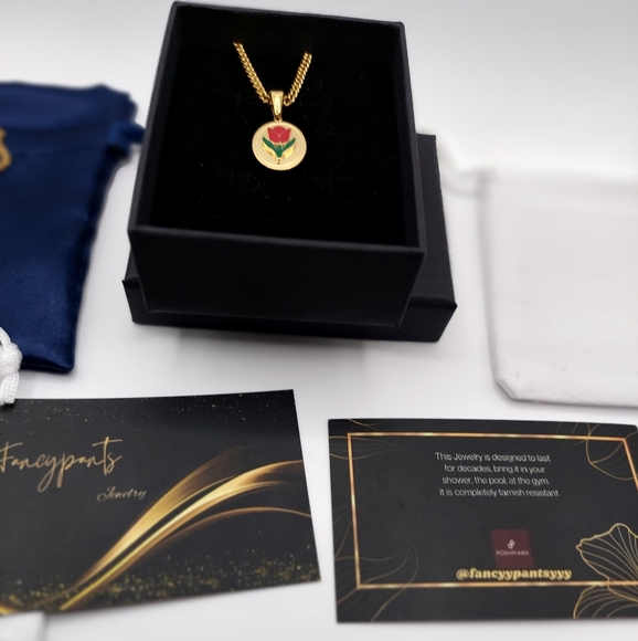 18K Gold Plated 🌹 Rose Flower Pendant with 18K Gold Plated Miami Cuban Link - Picture 5 of 13